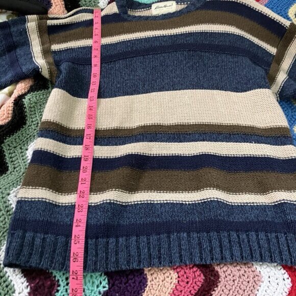 Vintage Eddie Bauer Sweater Mens S Stripe Neutral Knit Grandpa Linen Cotton - Picture 5 of 5